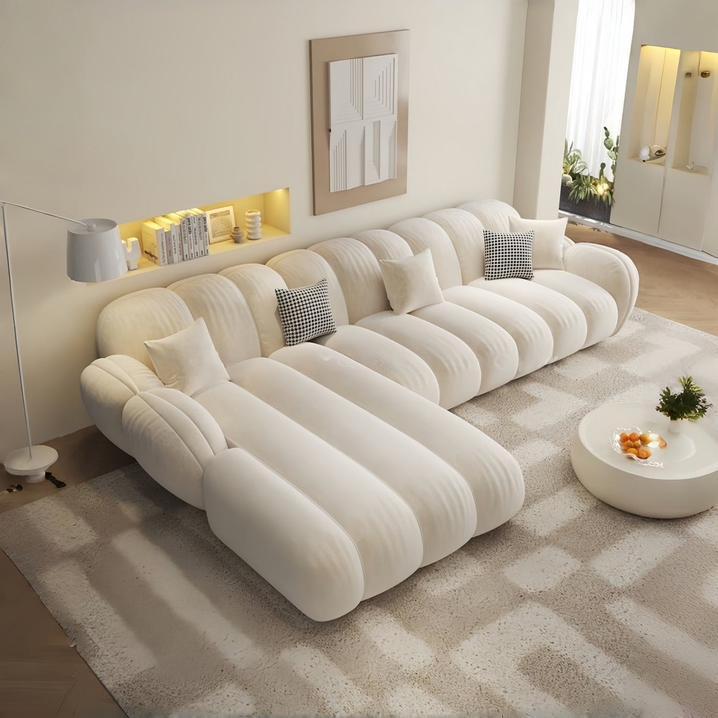 JOY HOME Wood Beige Sectional Sofa for Modern Homes