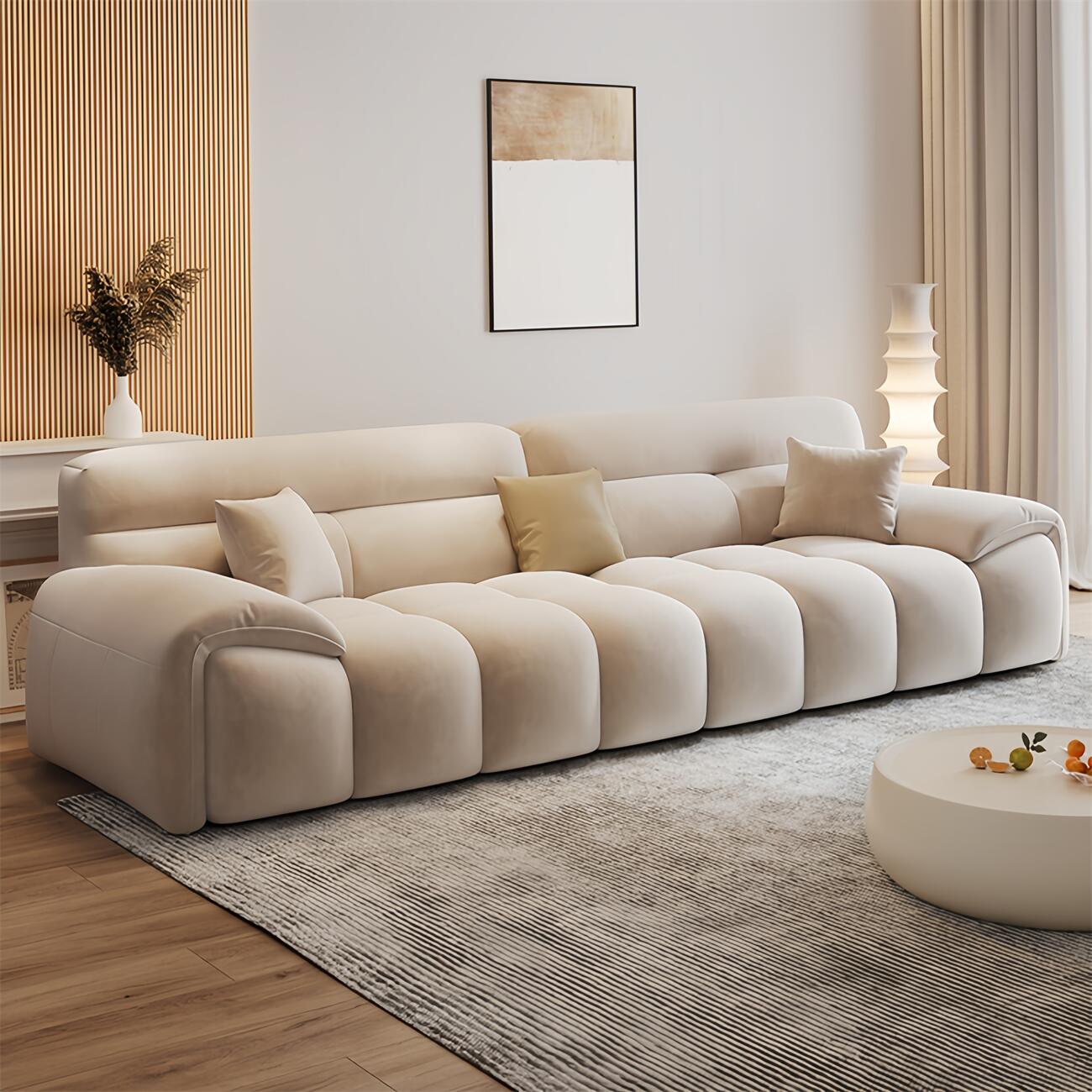 JOY HOME Sofa: Light Luxury Fabric Cloud Shaped Sofa set for Livingroom in Dubai showroom