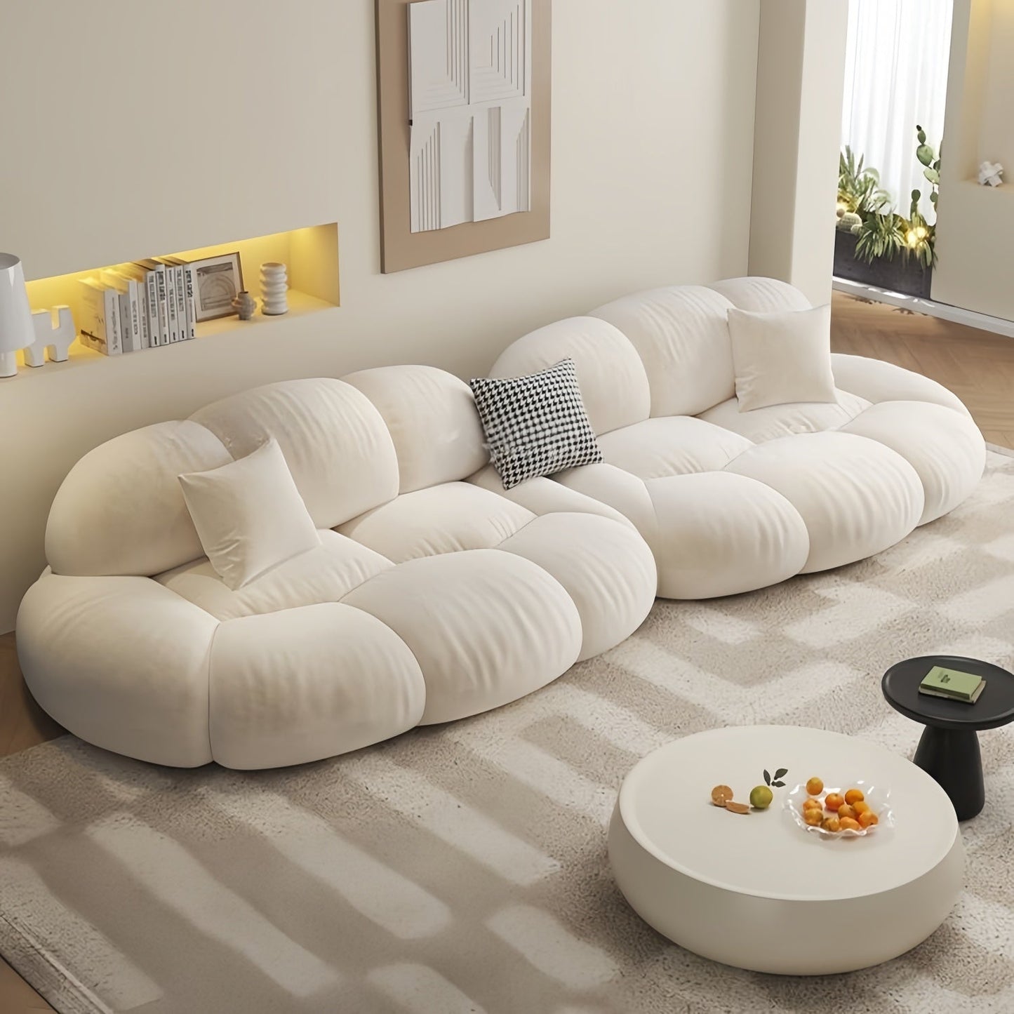 JOY HOME Wood Beige Cloud Sofa for Modern Homes