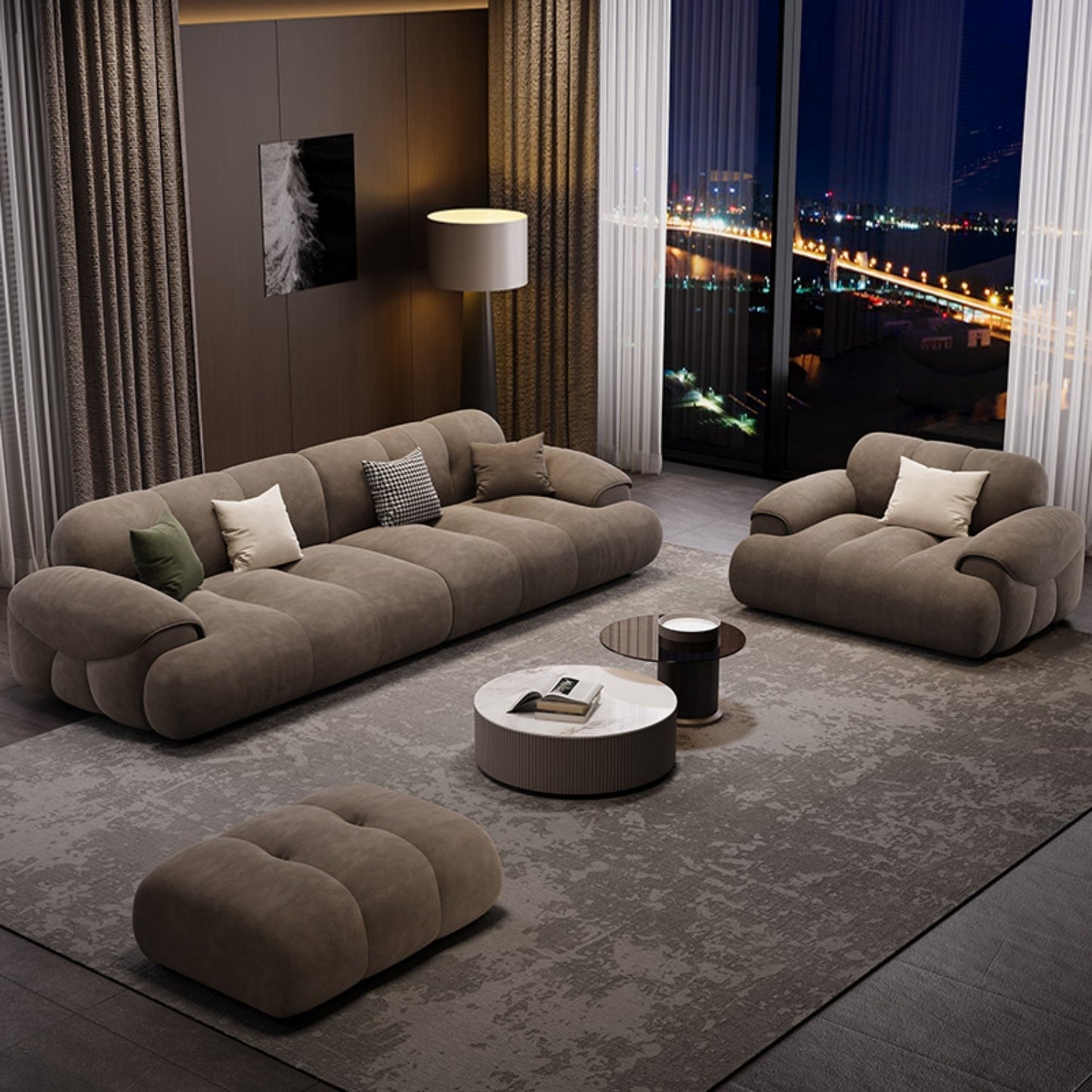 JOY HOME Wood Beige Sectional Sofa