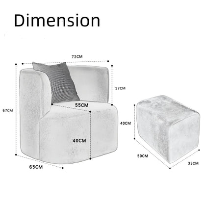 Premium fleece lounge chair with matching ottoman - beige upholstery detail