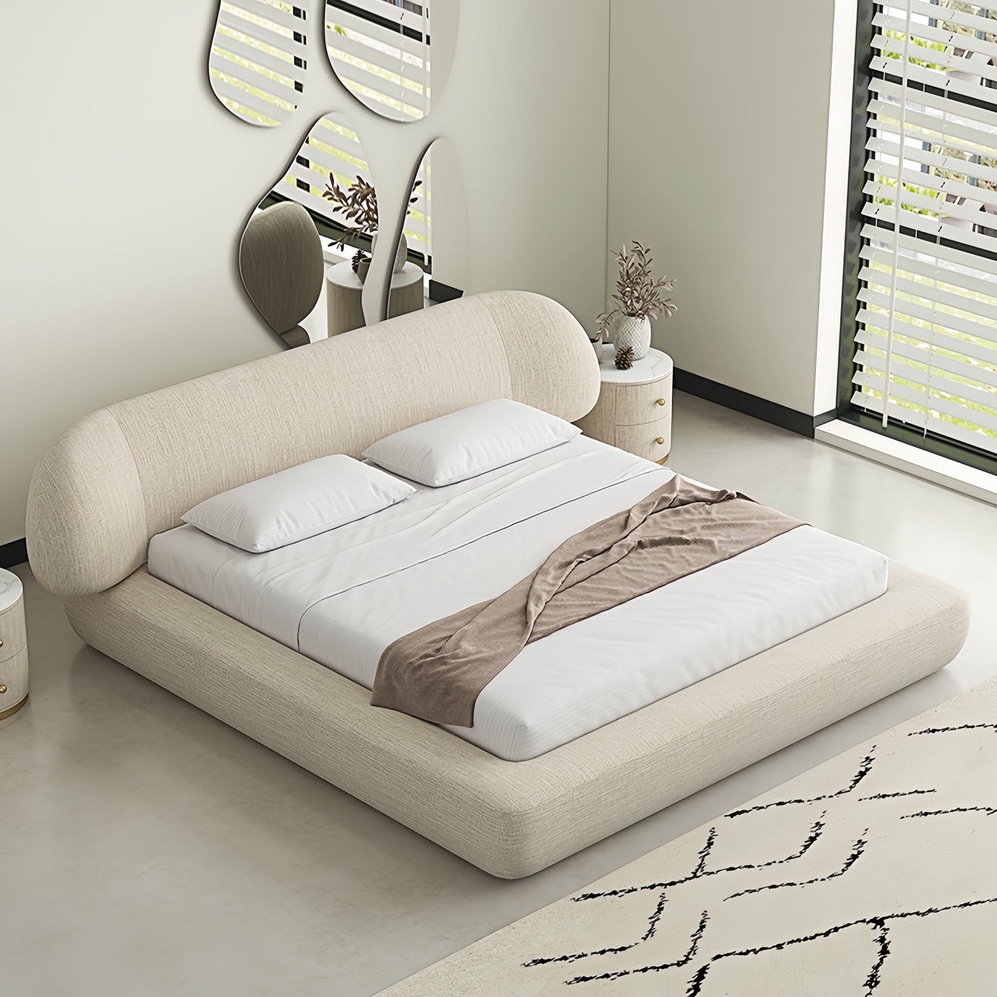 JOY HOME Linen Velvet Wood Mattress for Modern Homes
