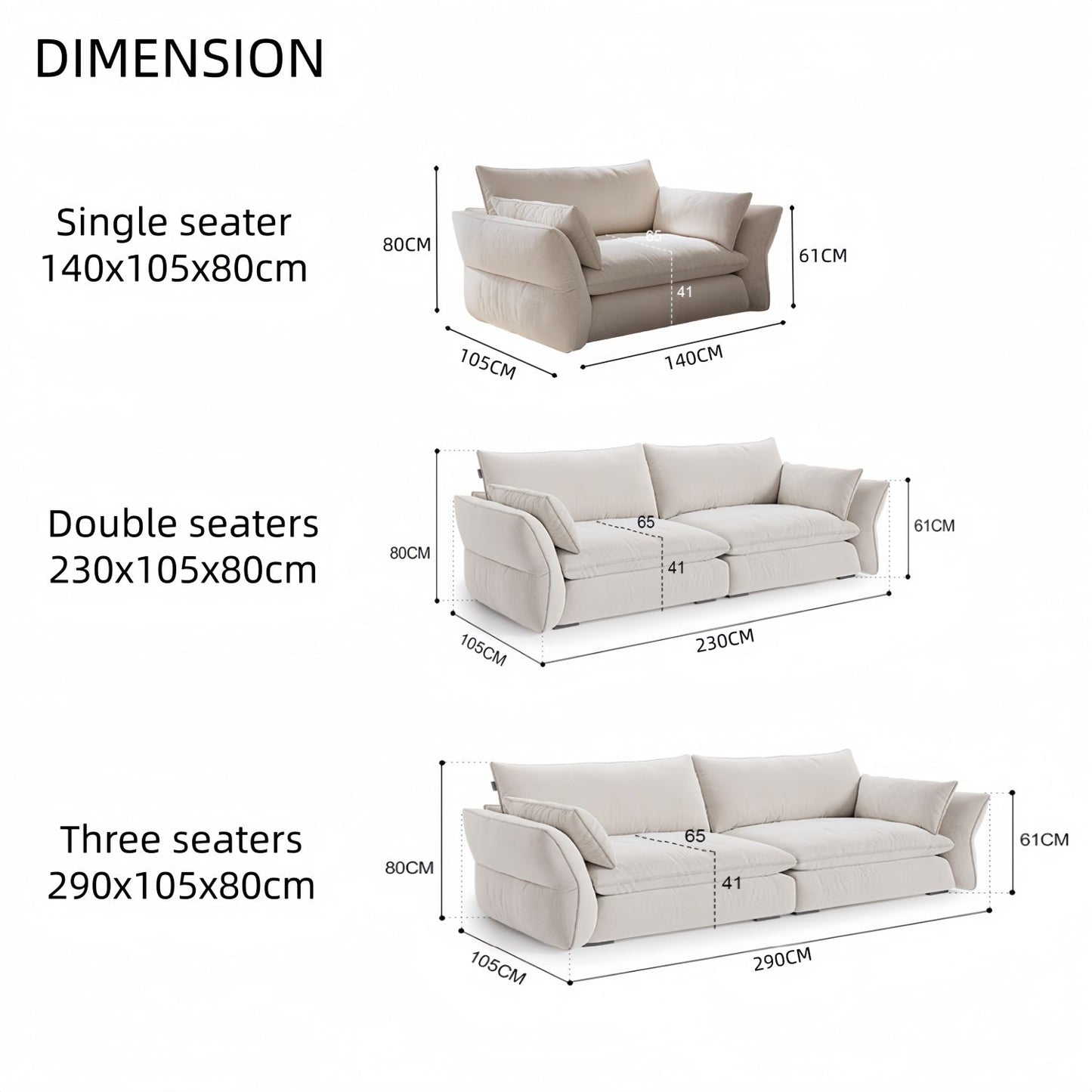 JOY HOME Wood White Cloud Sofa