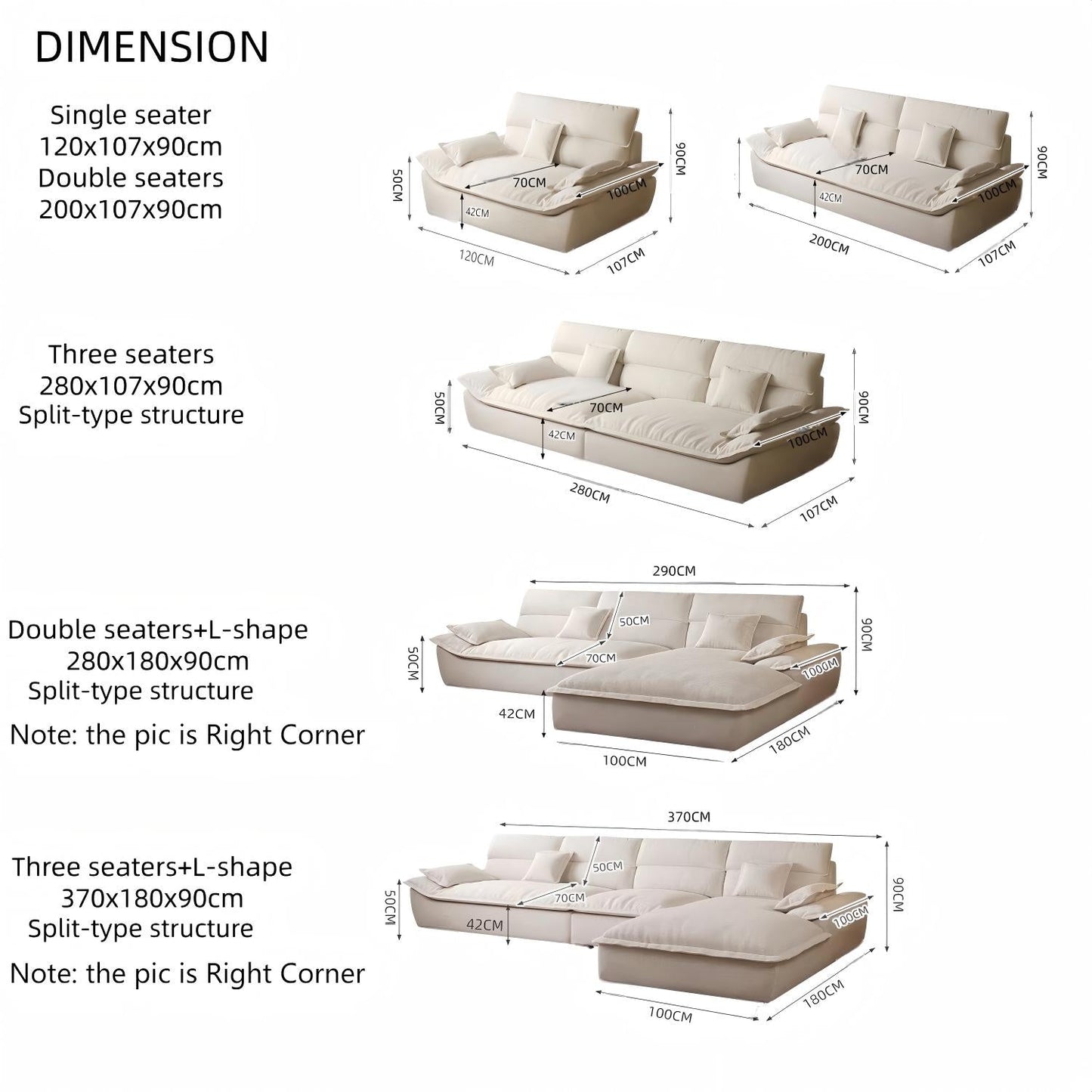 JOY HOME Wood White Sectional Sofa for Modern Homes