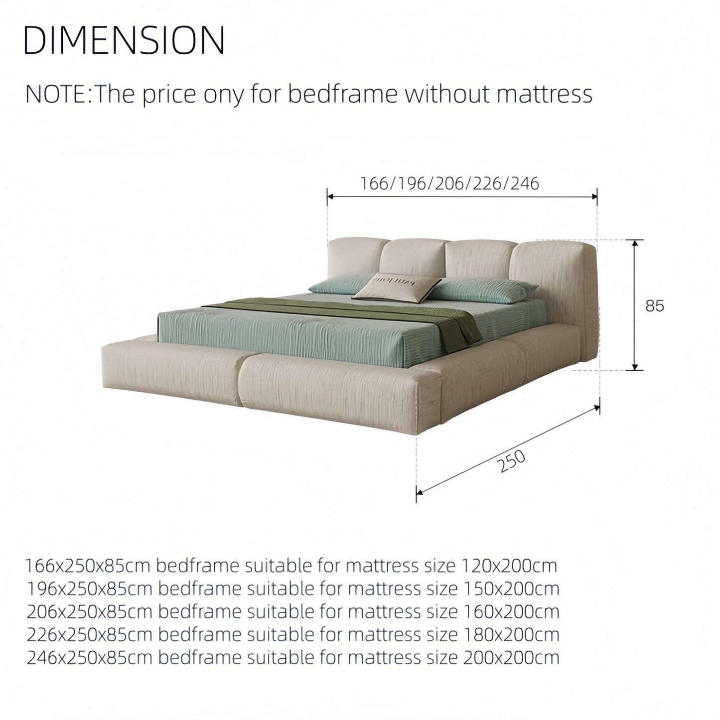 JOY HOME Linen Wood Beige Bed for Modern Homes