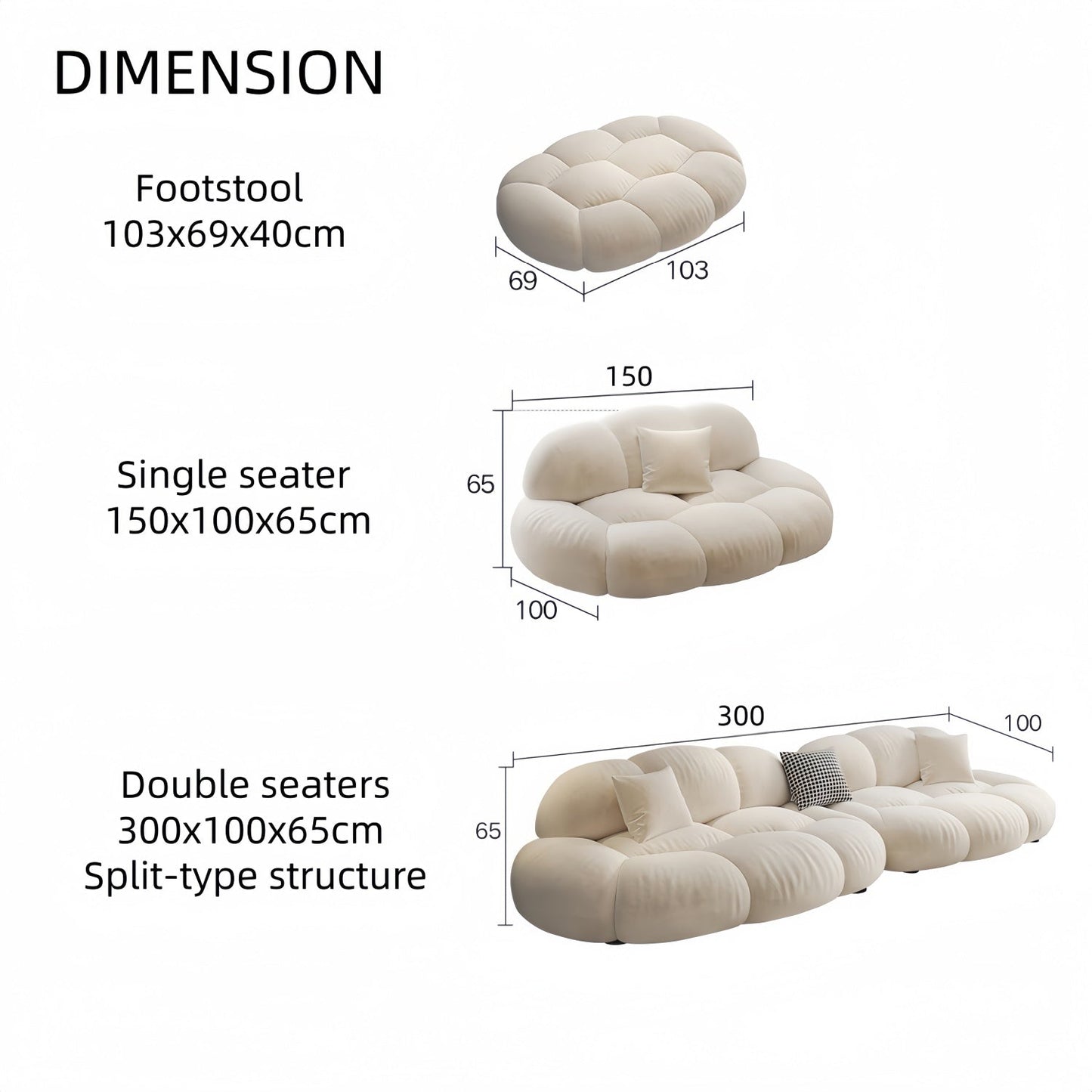 JOY HOME Wood Beige Cloud Sofa for Modern Homes