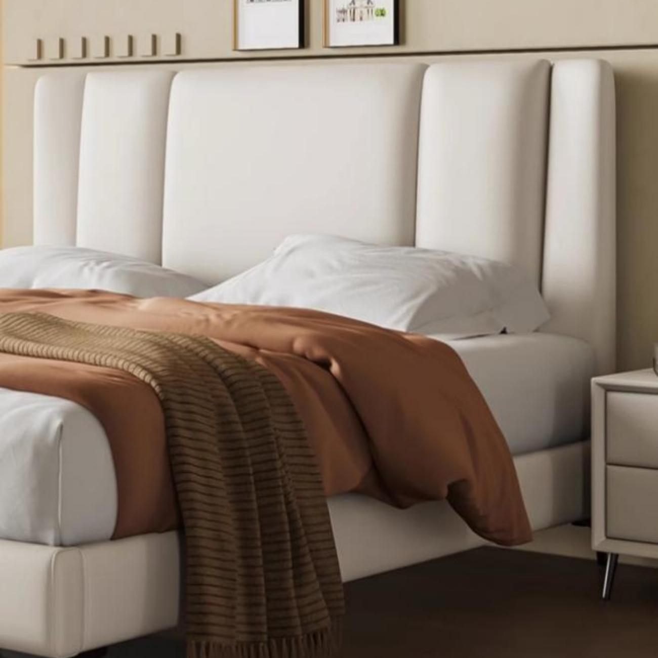 Leather Wrapped Bed Frame | Premium Beige with Memory Foam Support