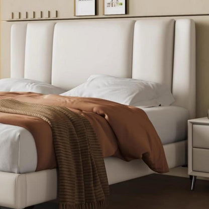 Leather Wrapped Bed Frame | Premium Beige with Memory Foam Support