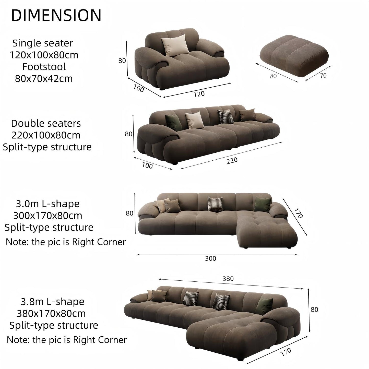 JOY HOME Wood Beige Sectional Sofa
