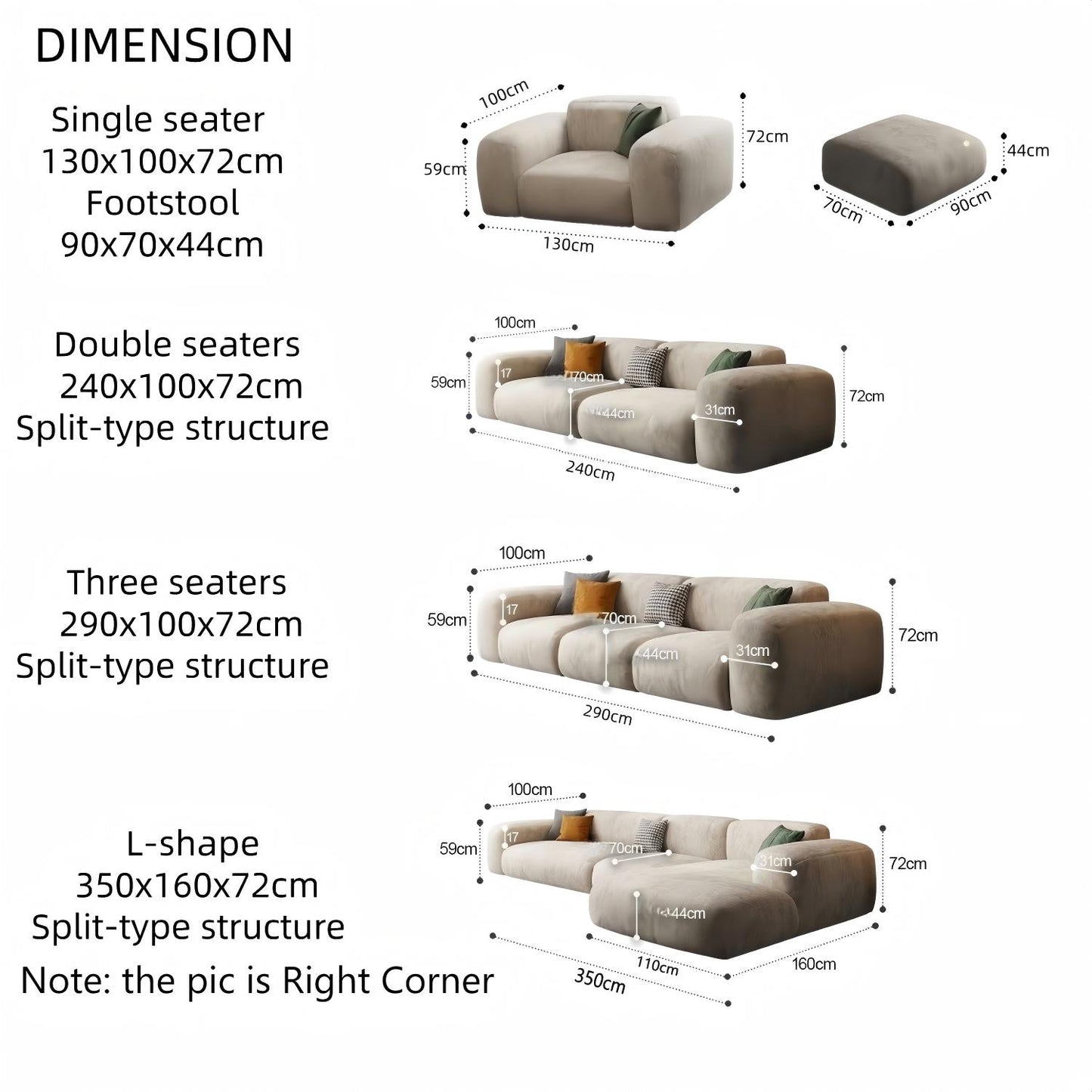 JOY HOME Sofa — Wood / Beige / Sectional