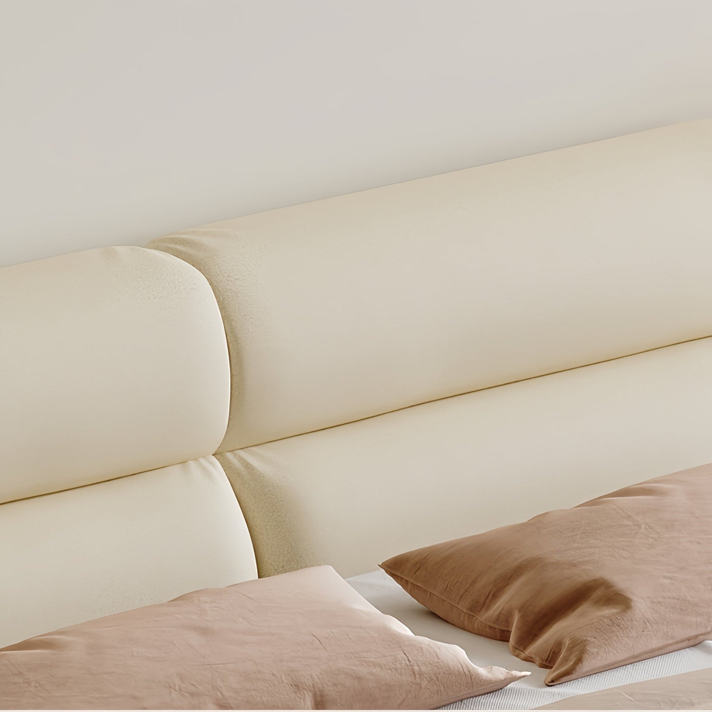 Modern Soft-Padded Bed Frame | Beige Velvet King & Queen