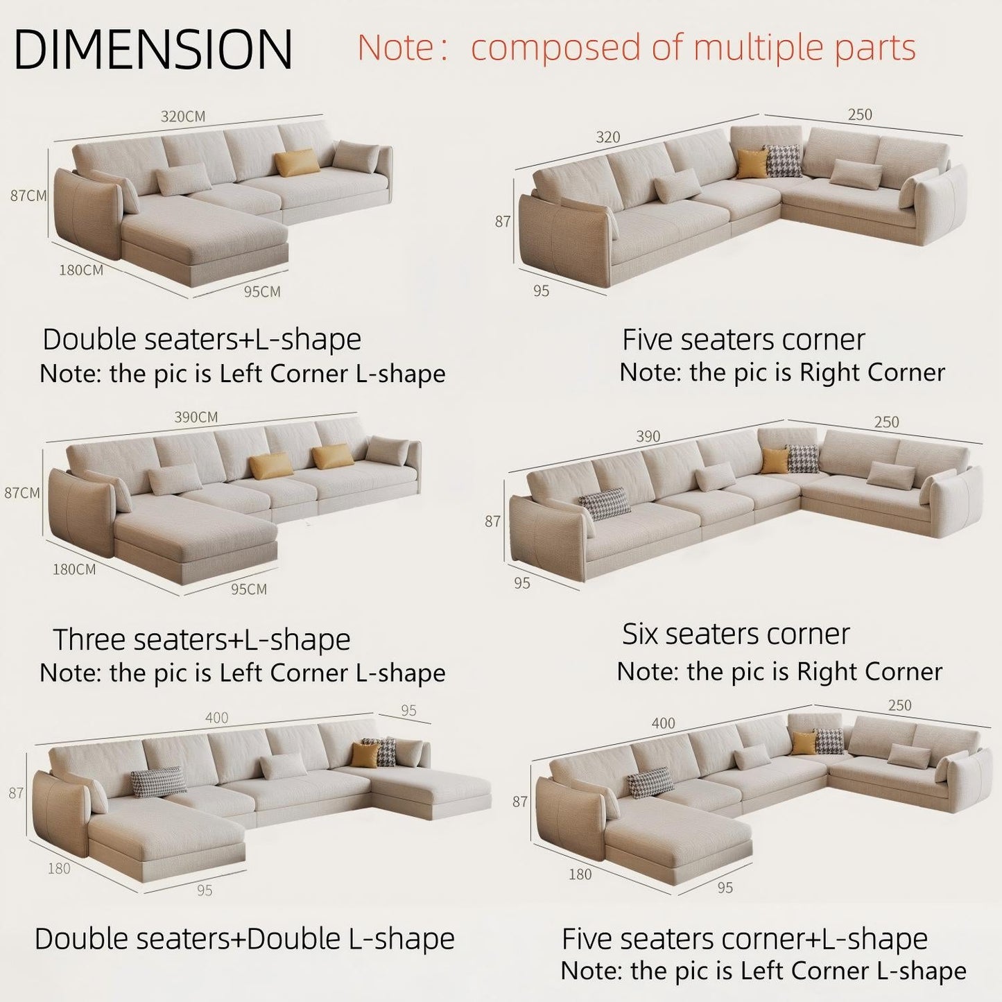 JOY HOME Wood White Sectional Sofa for Modern Homes