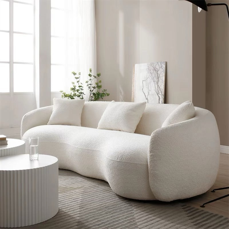 Fleece fabric sofa 240cm wide - detail view showing solid wood frame construction