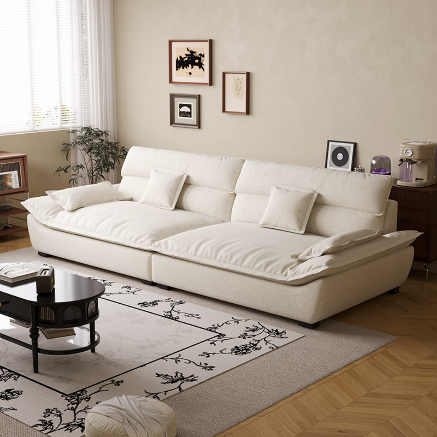 JOY HOME Wood White Sectional Sofa for Modern Homes
