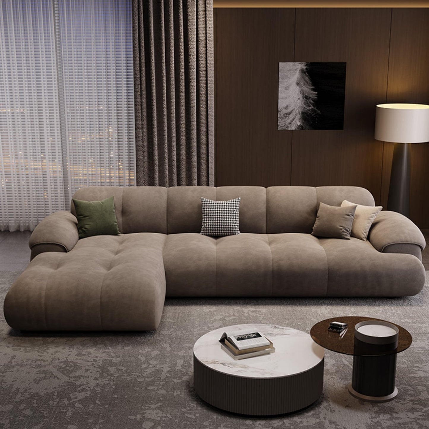 JOY HOME Wood Beige Sectional Sofa