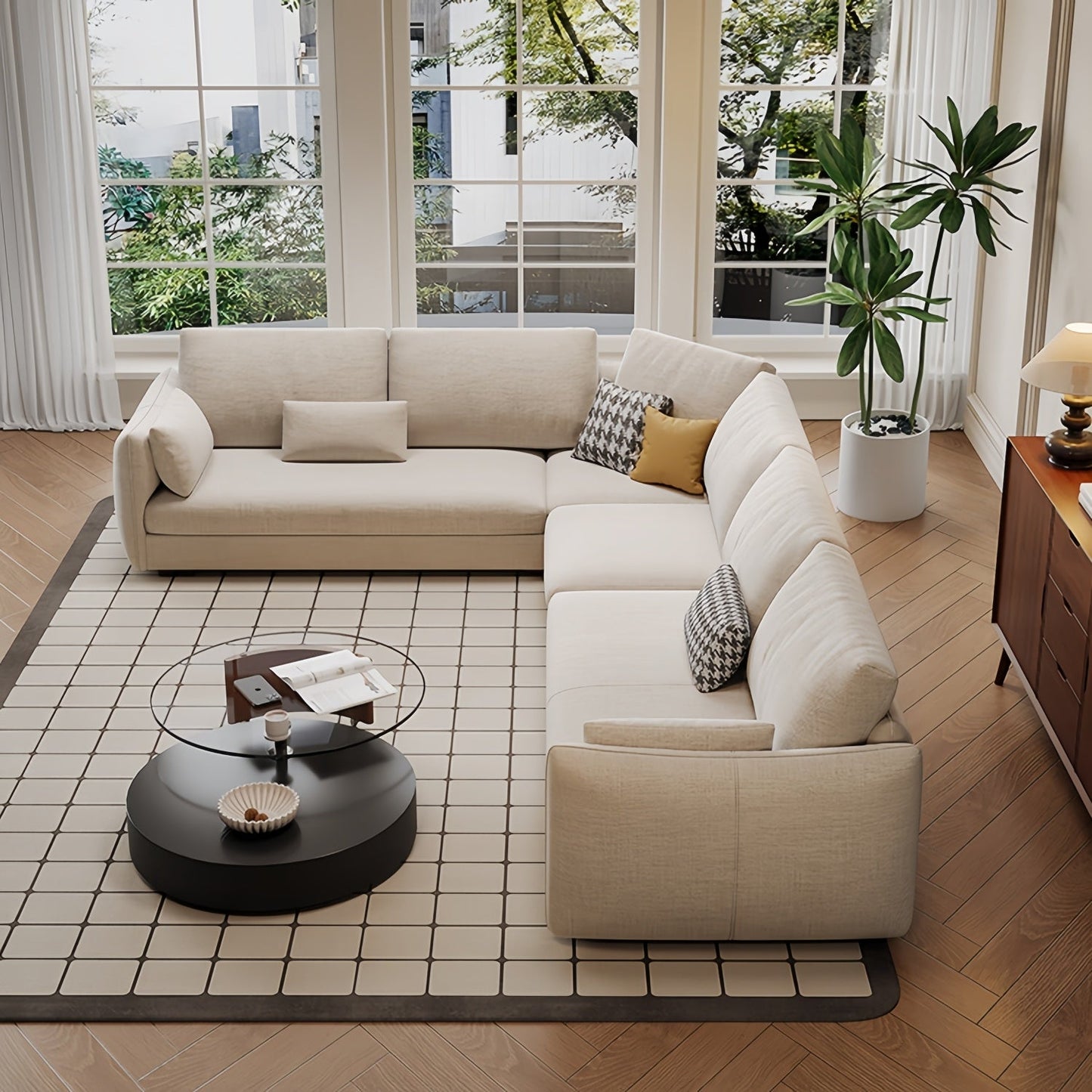 JOY HOME Wood White Sectional Sofa for Modern Homes