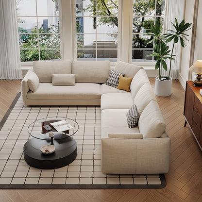 JOY HOME Wood White Sectional Sofa for Modern Homes