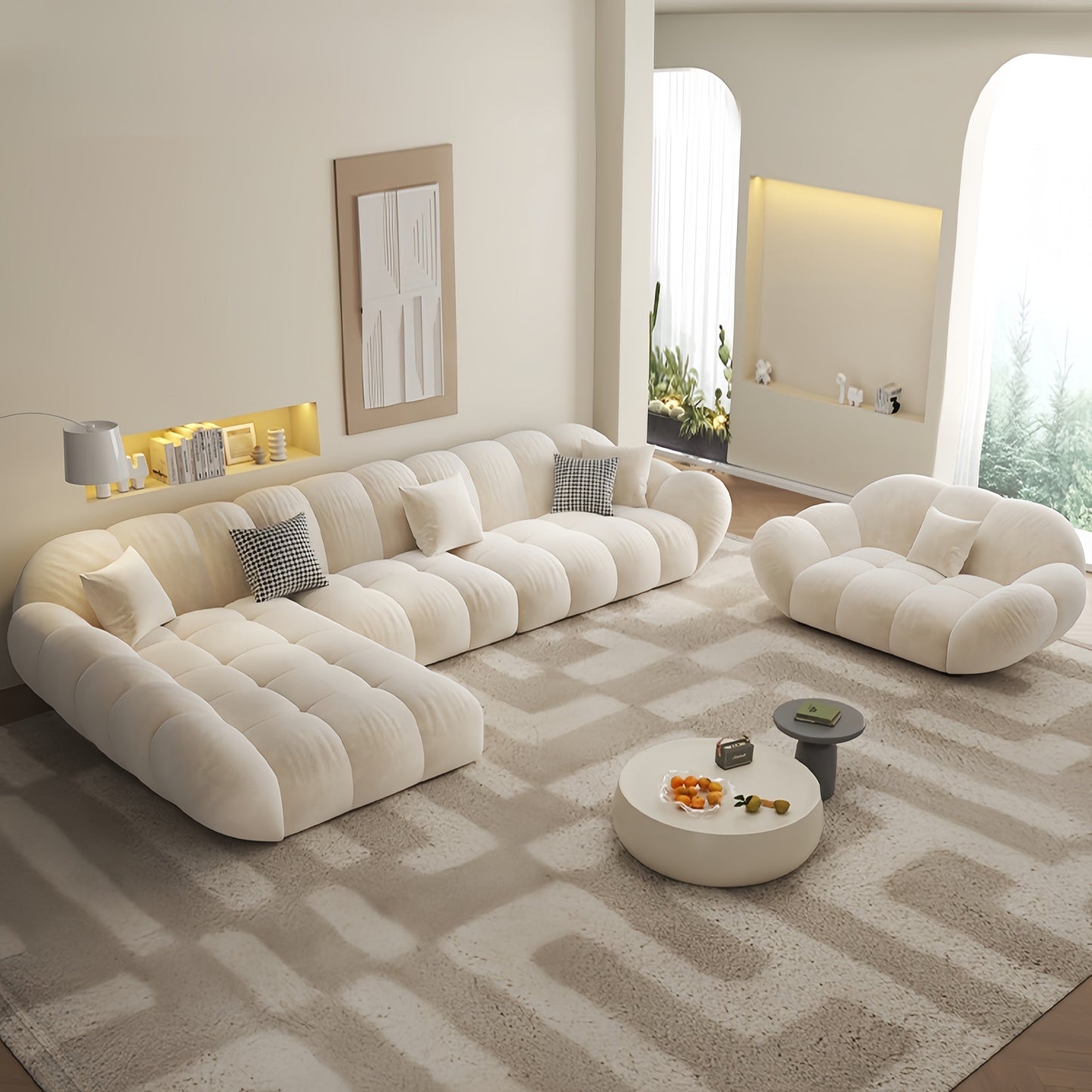 JOY Home Fleece Fabric Overstuffed Multifunction Sofa set for Livingroom Office