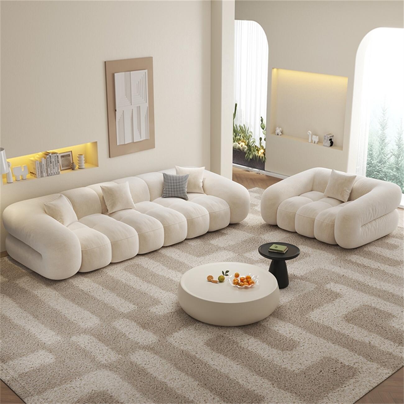 JOY Home Fleece Fabric Overstuffed Multifunction Cloud shaped Sofa Chair set for Livingroom Office