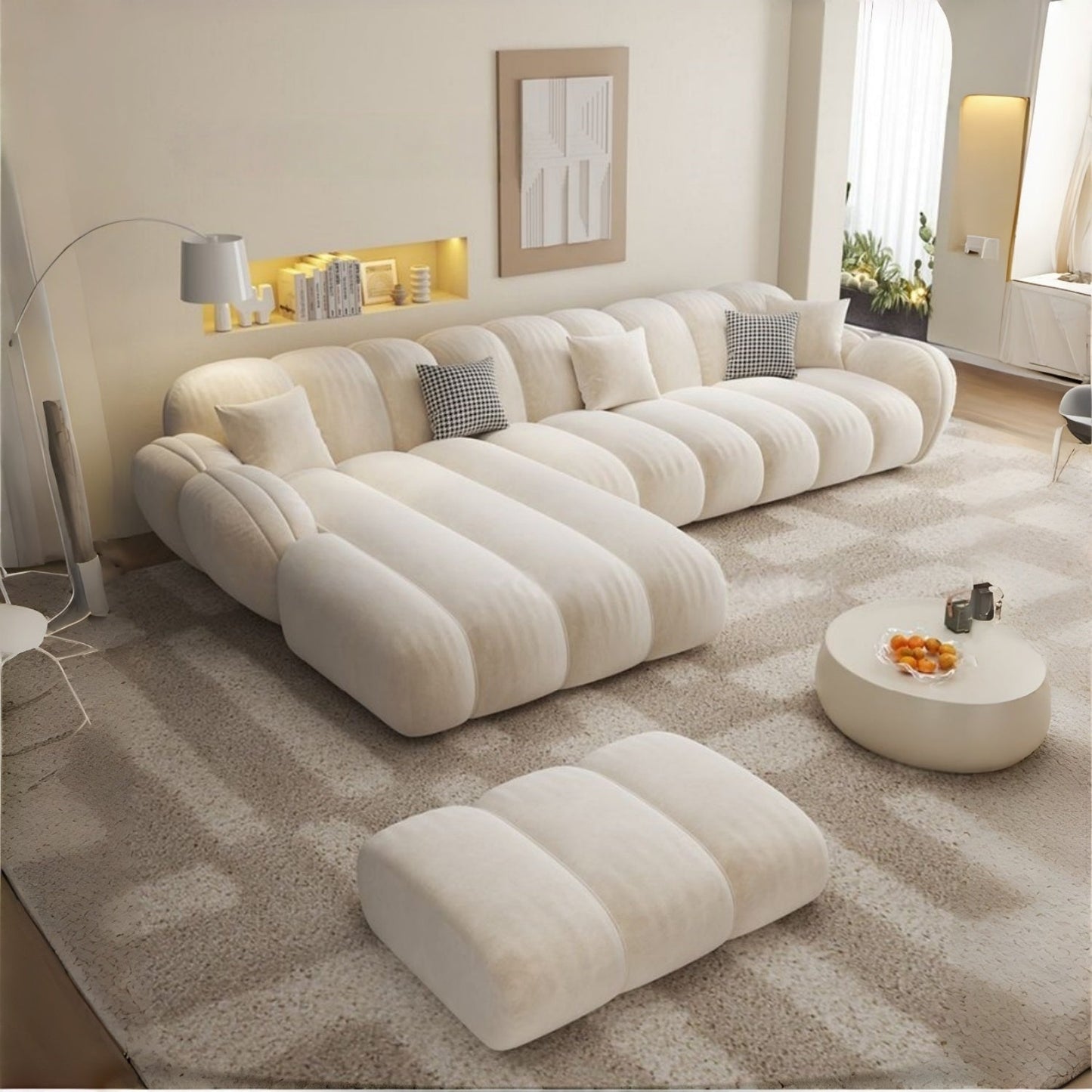 JOY HOME Wood Beige Sectional Sofa for Modern Homes