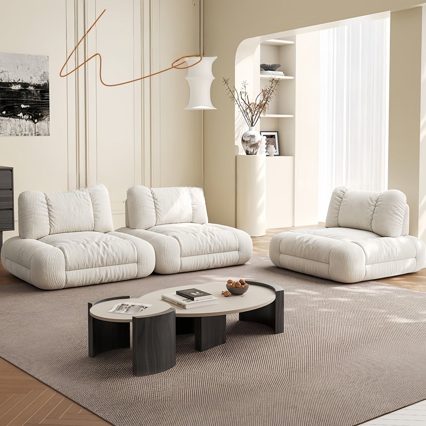 JOY HOME Wood White Cloud Sofa