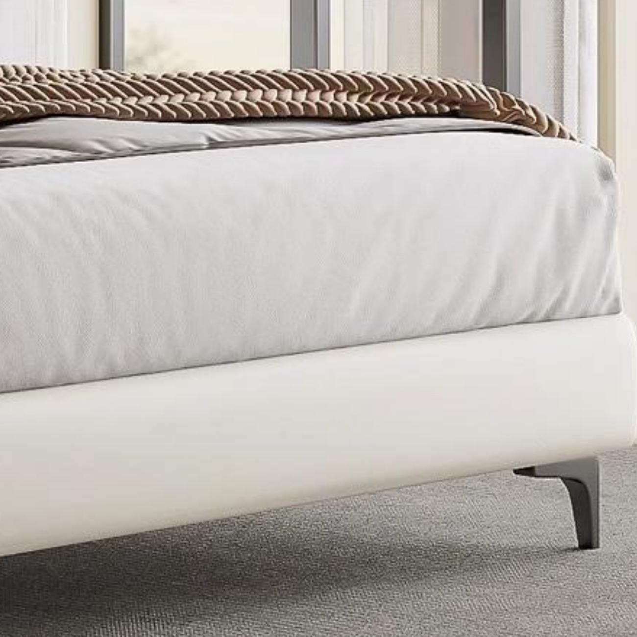 Leather Wrapped Bed Frame | Premium Beige with Memory Foam Support
