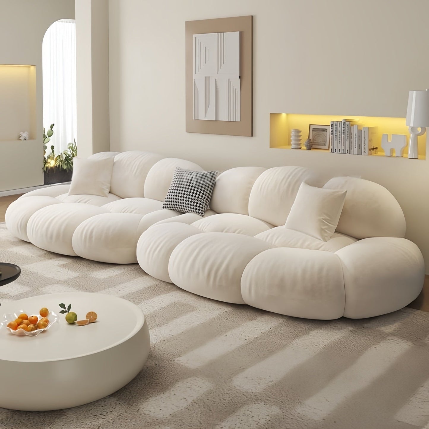 JOY HOME Wood Beige Cloud Sofa for Modern Homes