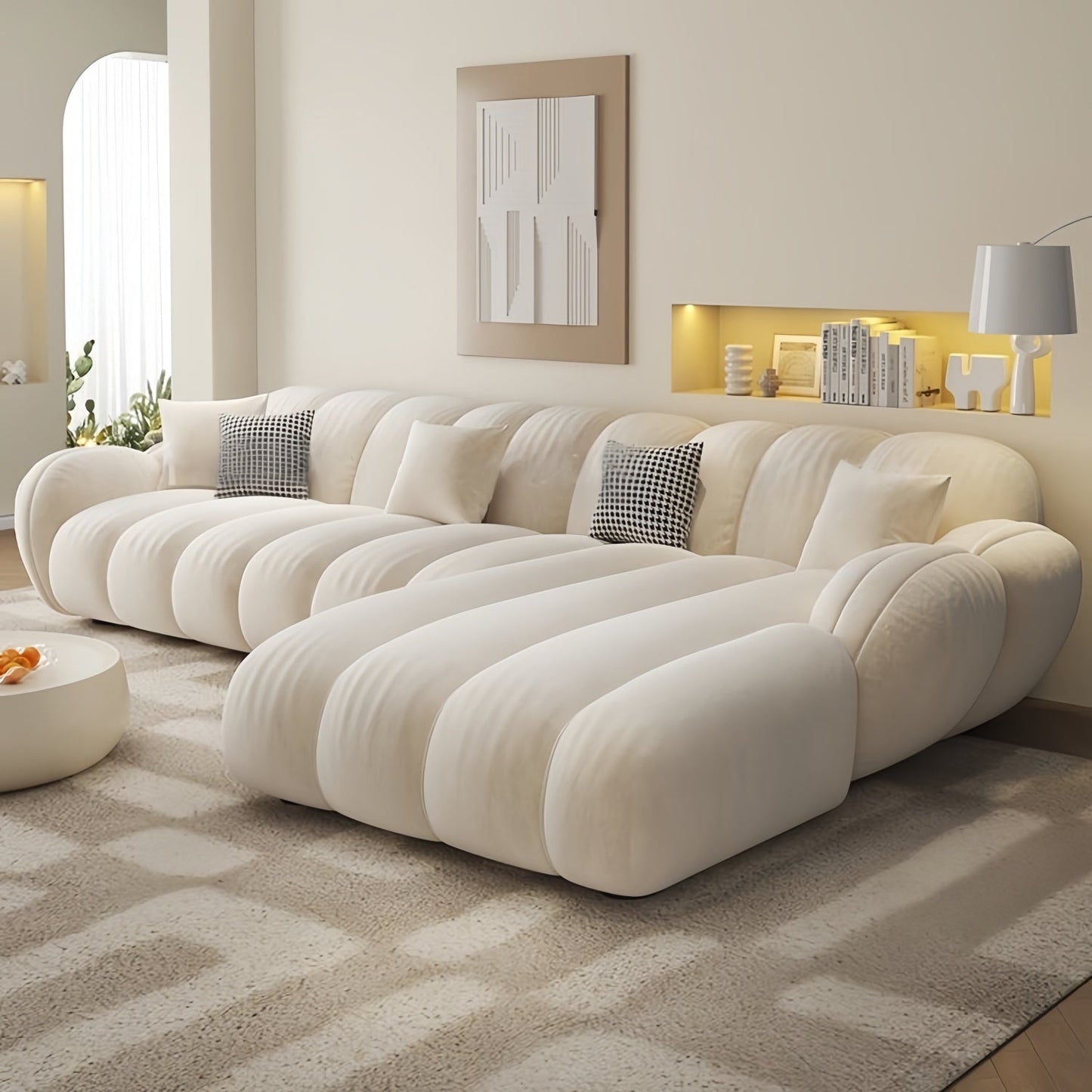 JOY HOME Wood Beige Sectional Sofa for Modern Homes