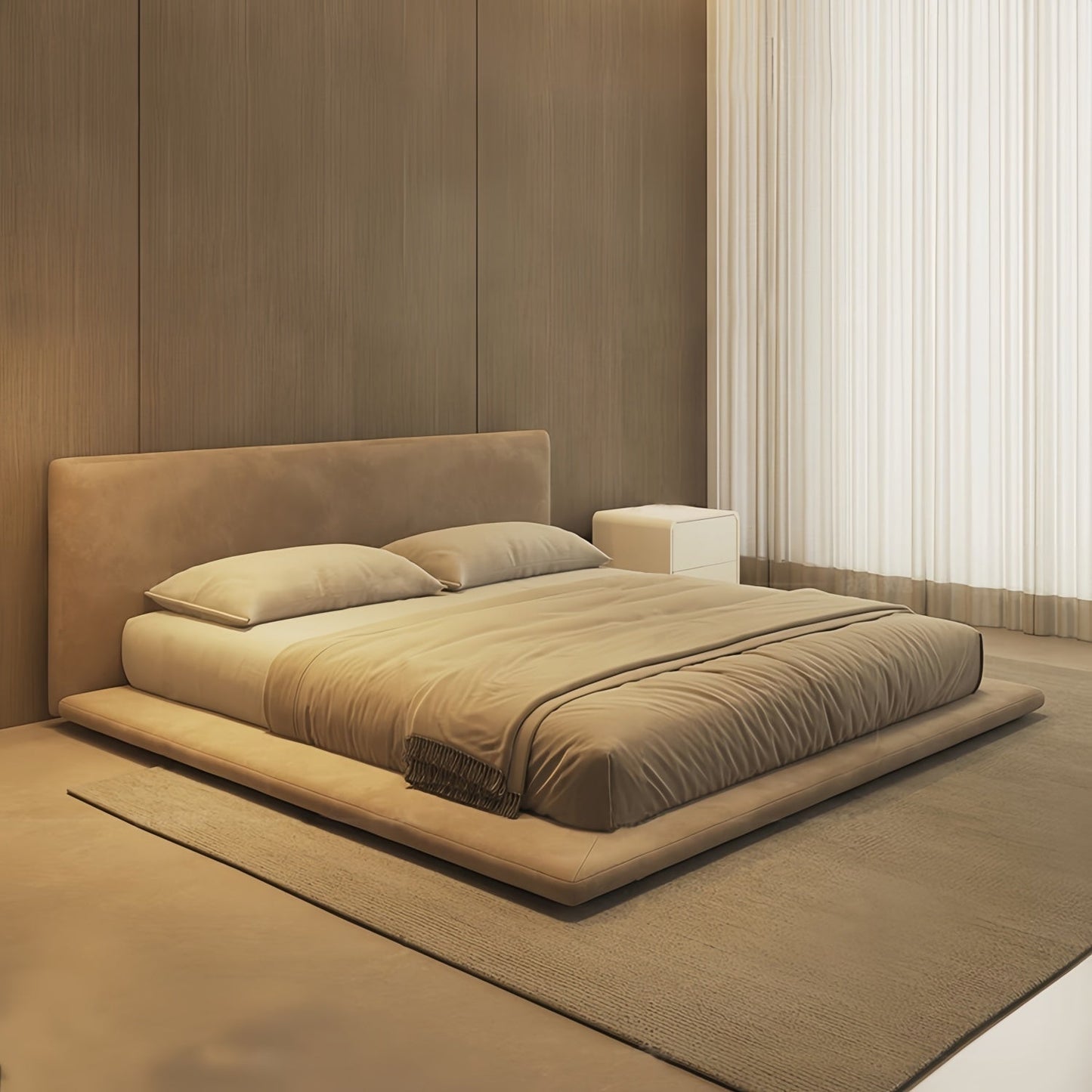 JOY HOME Linen Wood Beige Bed