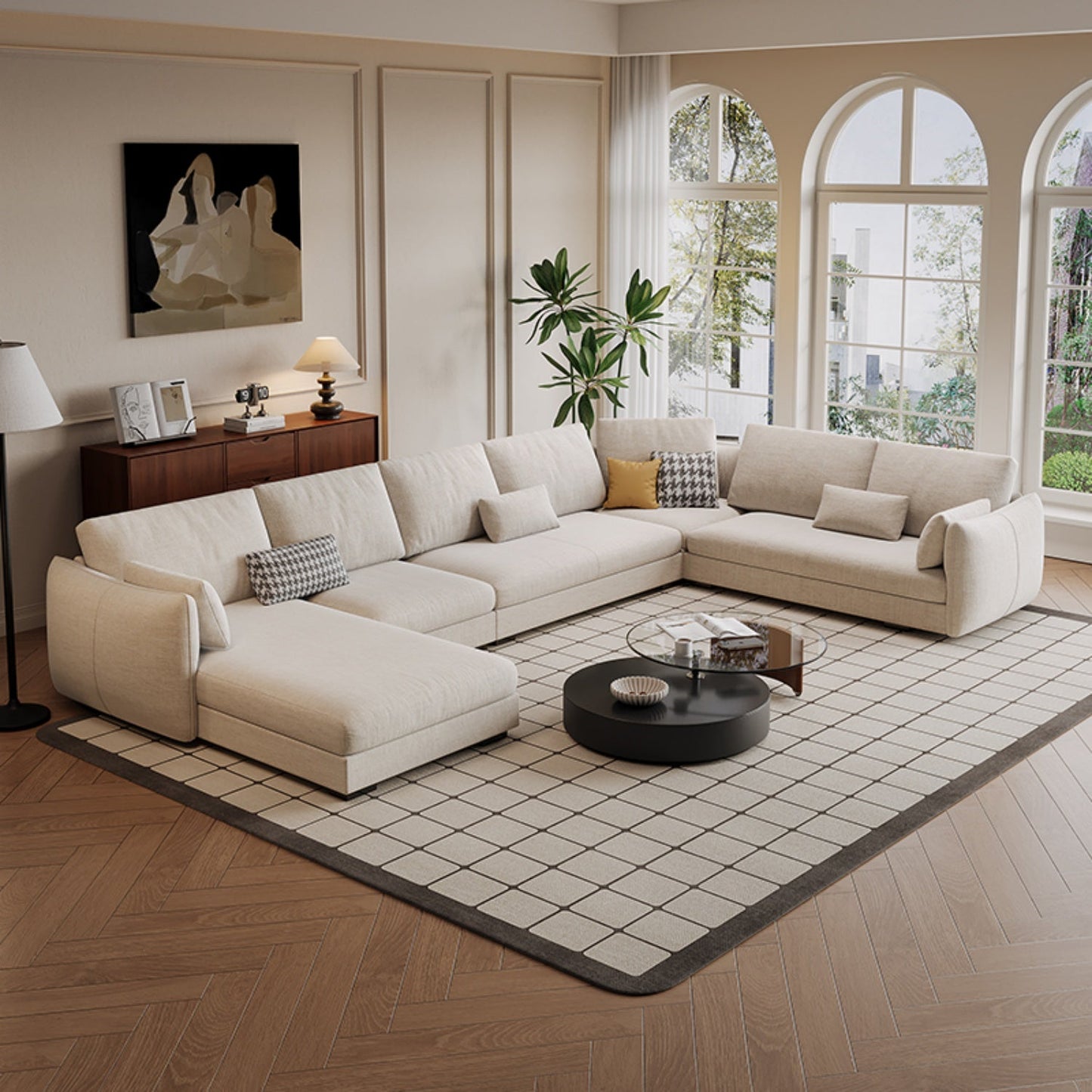 JOY HOME Wood White Sectional Sofa for Modern Homes