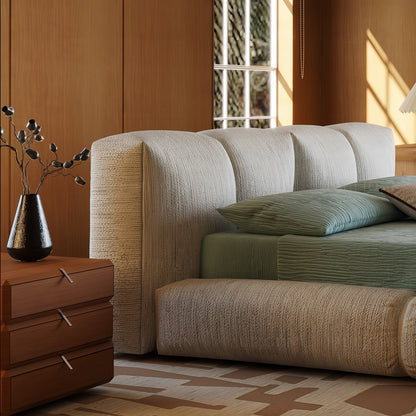 JOY HOME Linen Wood Beige Bed for Modern Homes