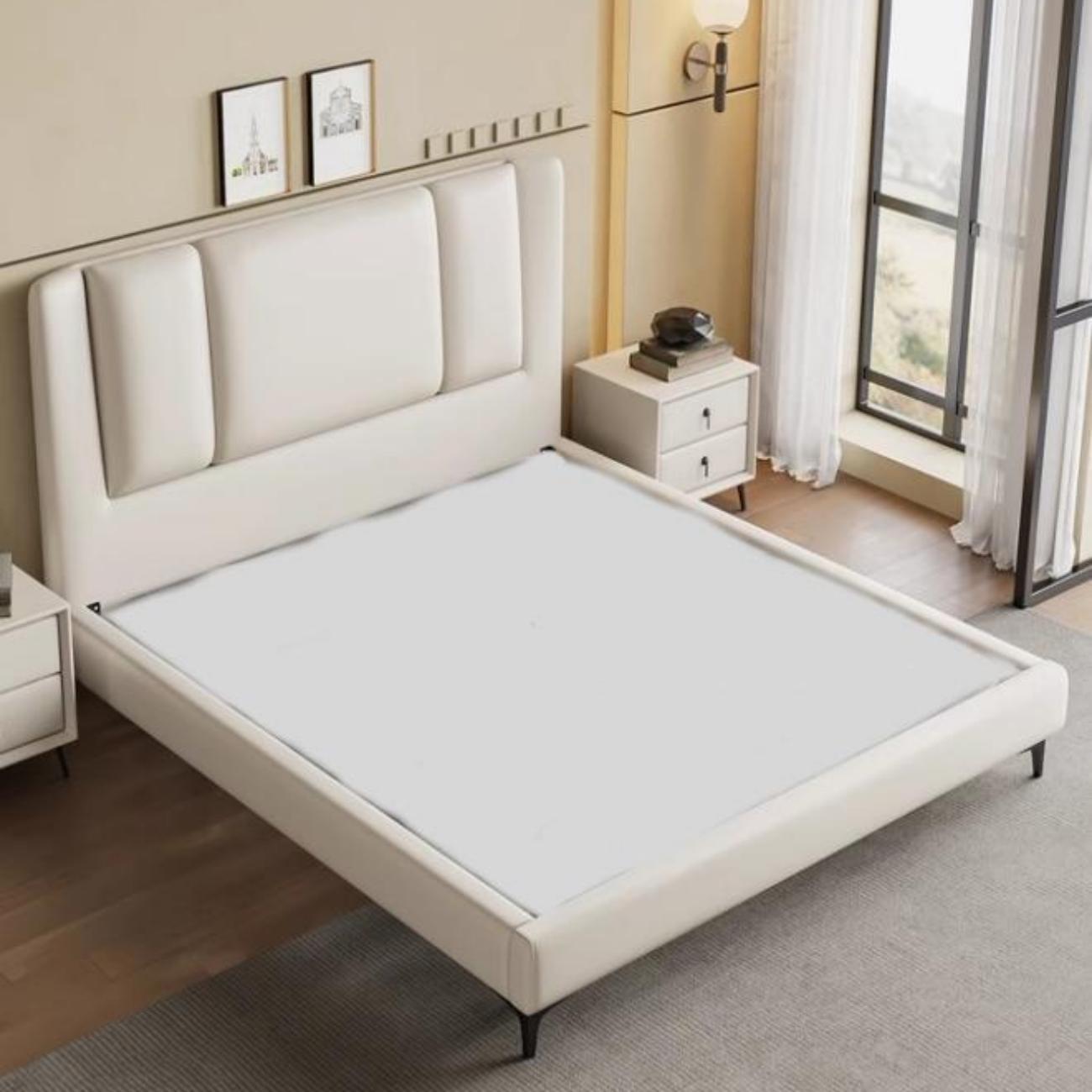 Leather Wrapped Bed Frame | Premium Beige with Memory Foam Support