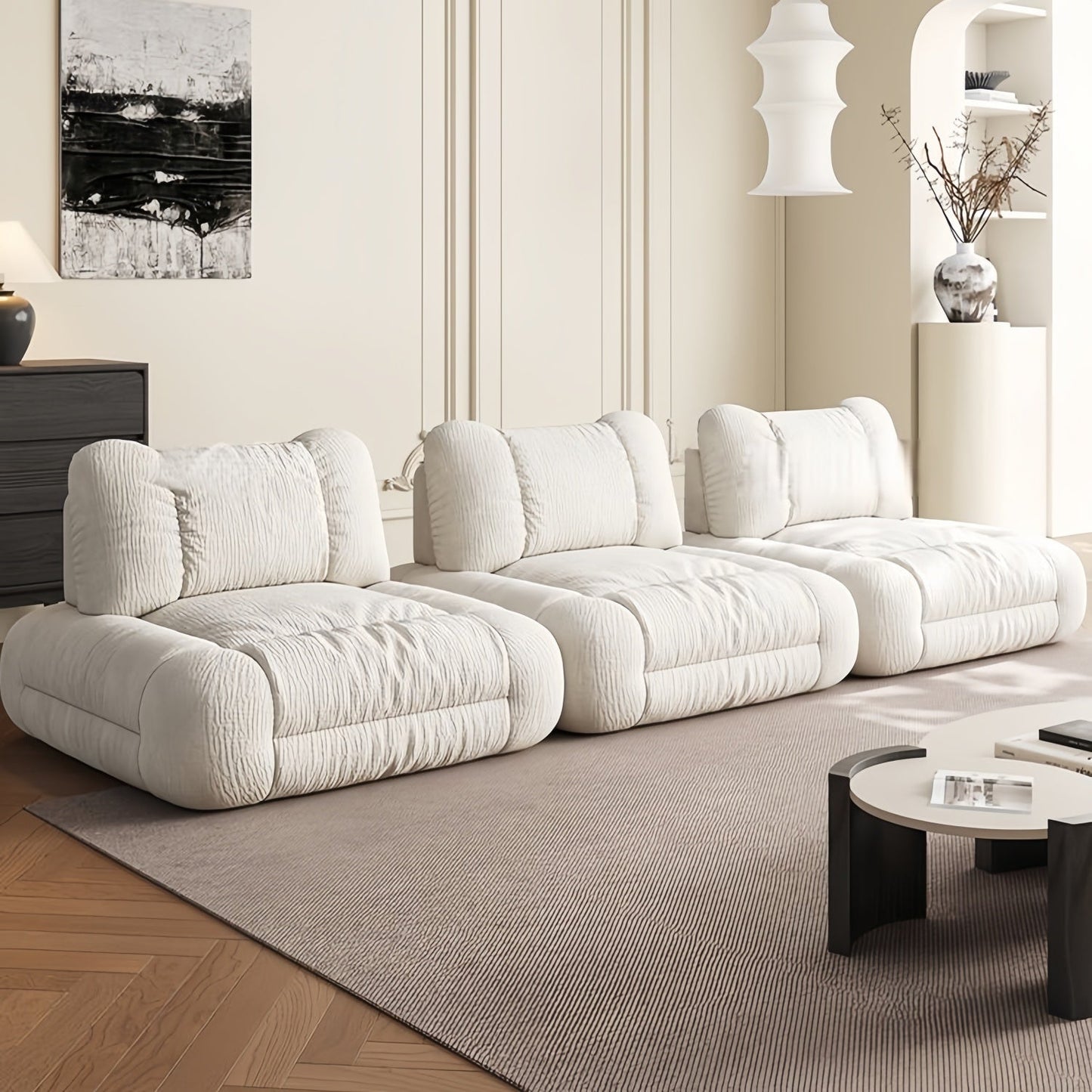 JOY HOME Wood White Cloud Sofa