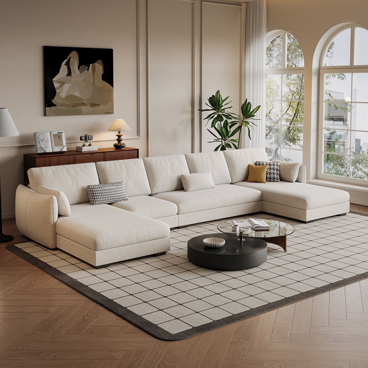 JOY HOME Wood White Sectional Sofa for Modern Homes