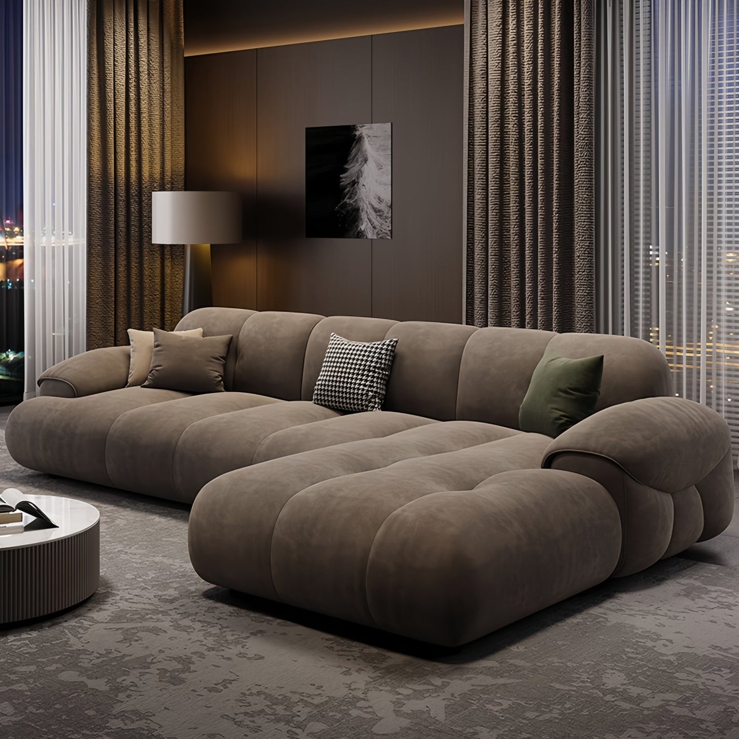 JOY HOME Wood Beige Sectional Sofa