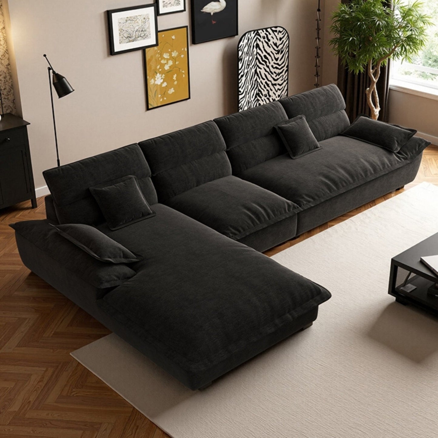 JOY HOME Wood White Sectional Sofa for Modern Homes