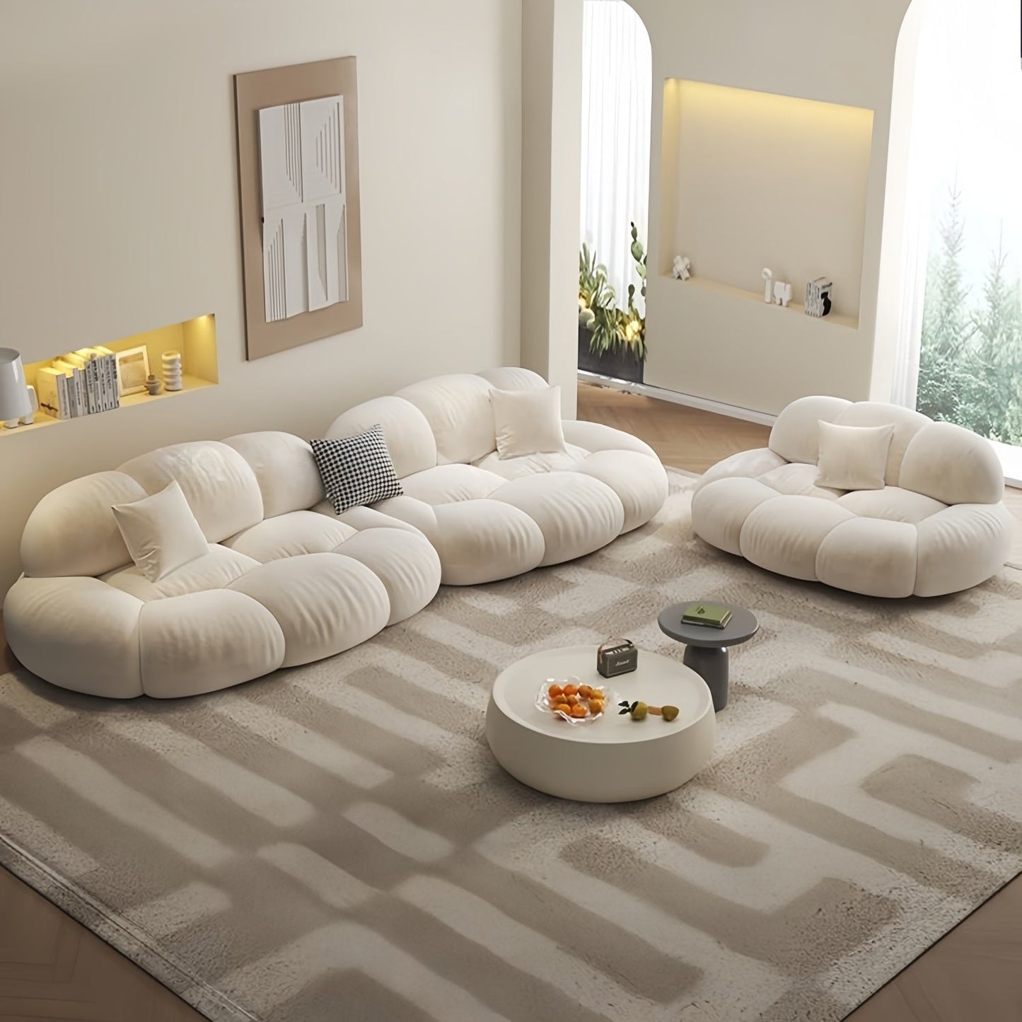 JOY HOME Wood Beige Cloud Sofa for Modern Homes