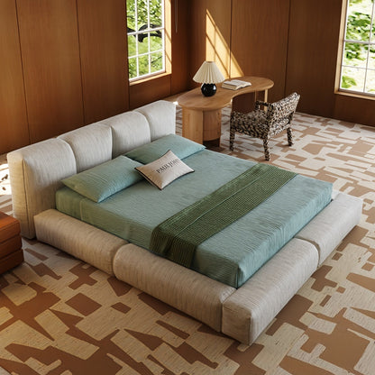 JOY HOME Linen Wood Beige Bed for Modern Homes