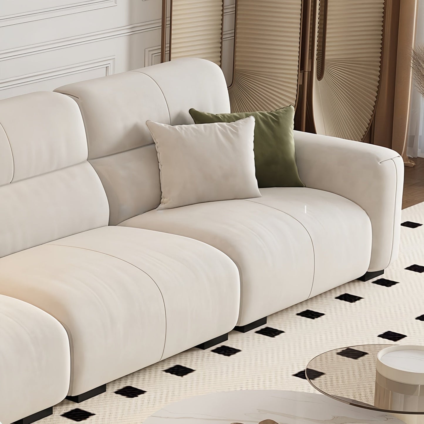 JOY HOME Wood Beige Sectional Sofa for Modern Homes