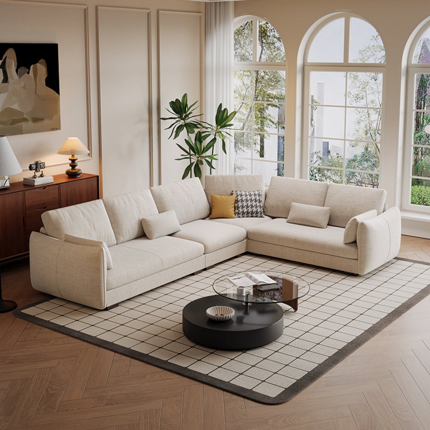 JOY HOME Wood White Sectional Sofa for Modern Homes