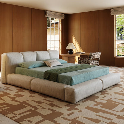 JOY HOME Linen Wood Beige Bed for Modern Homes