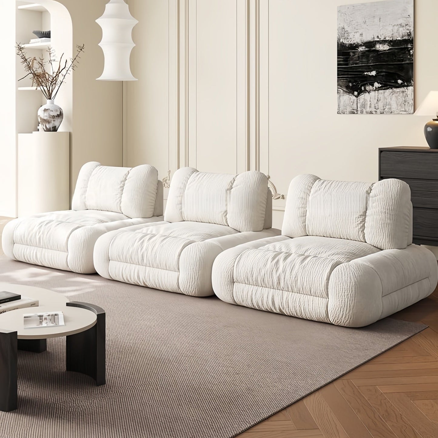 JOY HOME Wood White Cloud Sofa