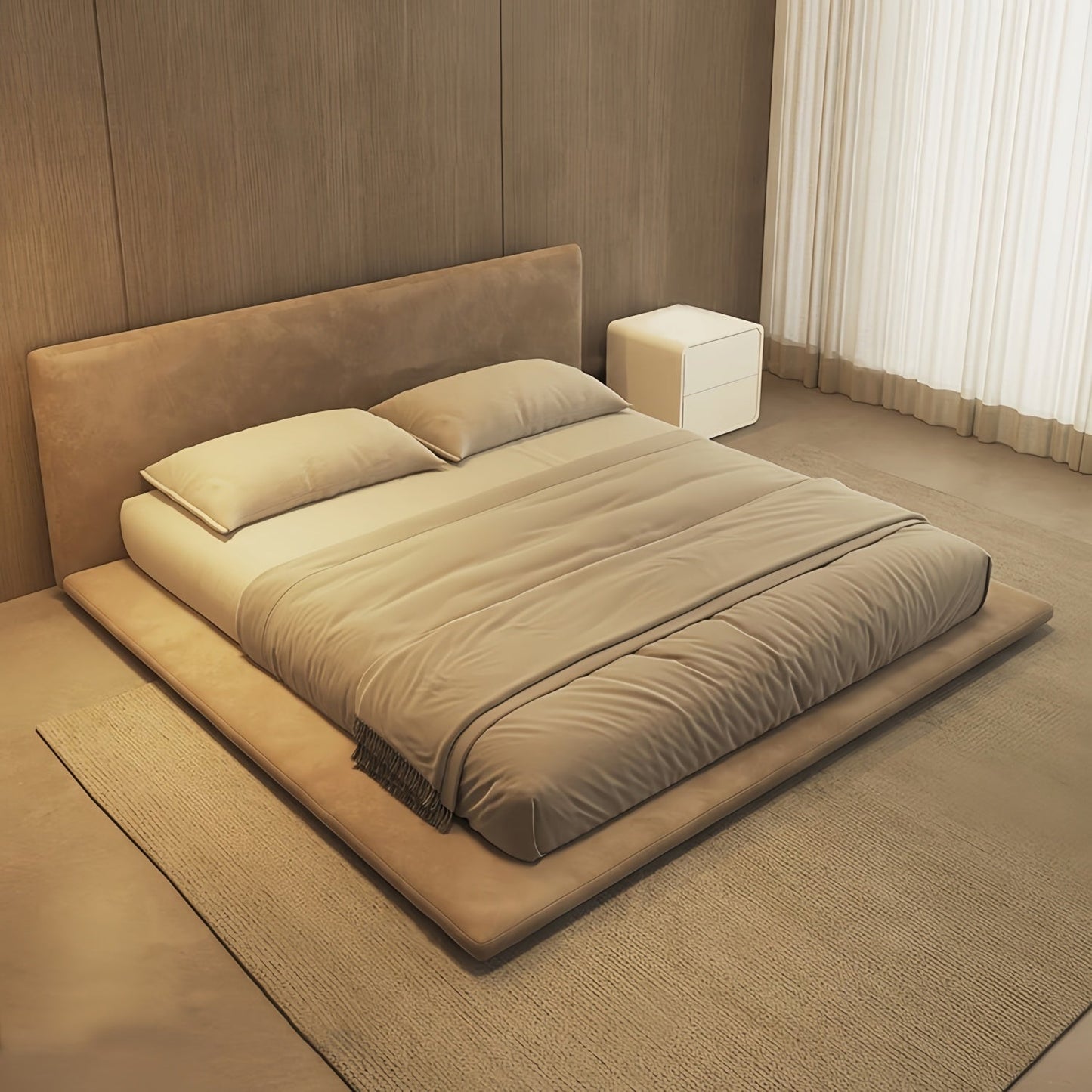 JOY HOME Linen Wood Beige Bed