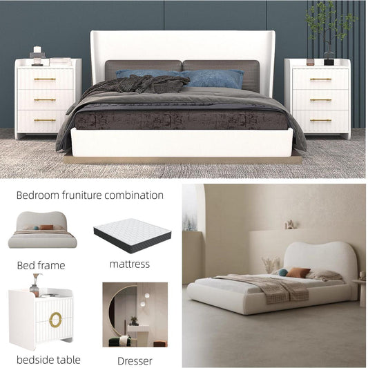 JOY HOME Bed: Bedroom Furniture Bed Frame with Mattress Bedside table Dresser in Dubai showroom