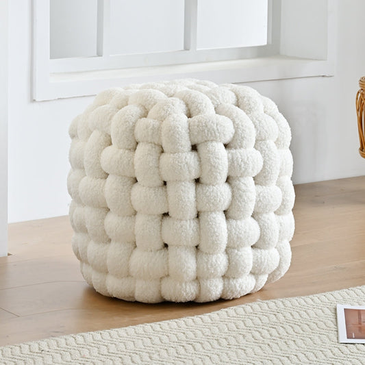 JOY HOME Chair: Plush Round Woven Accent Stool for Living Room in Dubai showroom