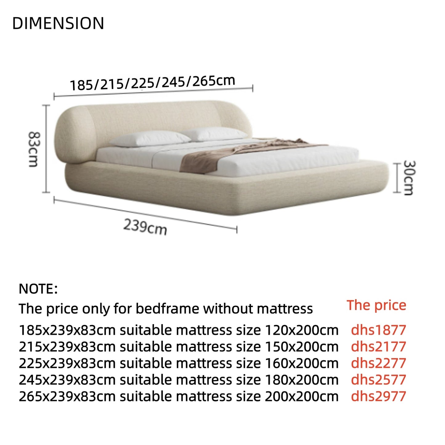 JOY HOME Linen Velvet Wood Mattress for Modern Homes