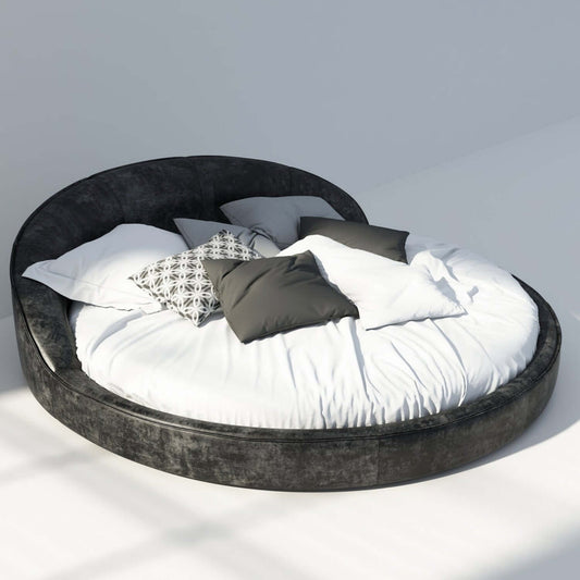 JOY HOME Bed Frame Modern Velvet King Queen Size for bedroom Without Mattress with pillows in soft fabric.
