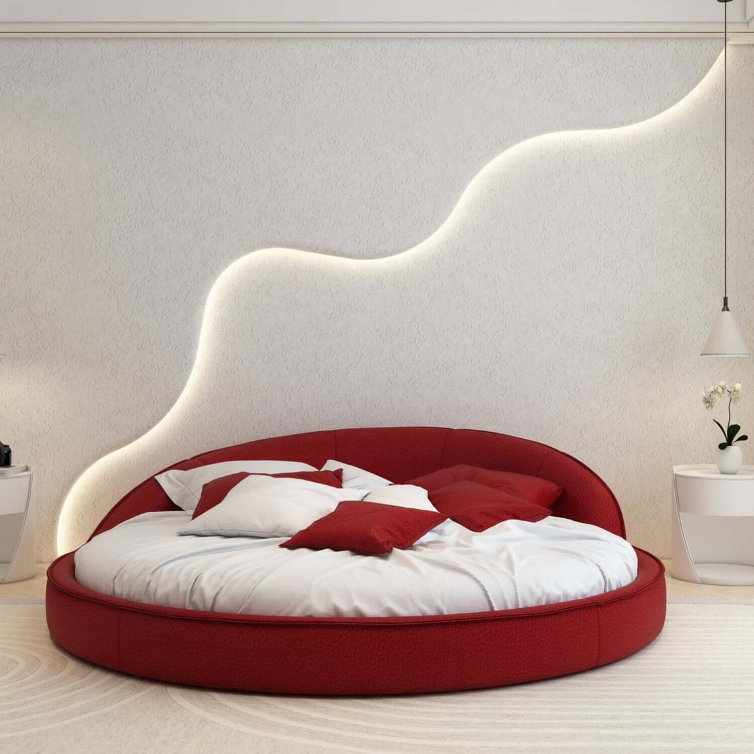 JOY HOME Bed Frame Modern Velvet King Queen Size for bedroom Without Mattress in a stylish red design.