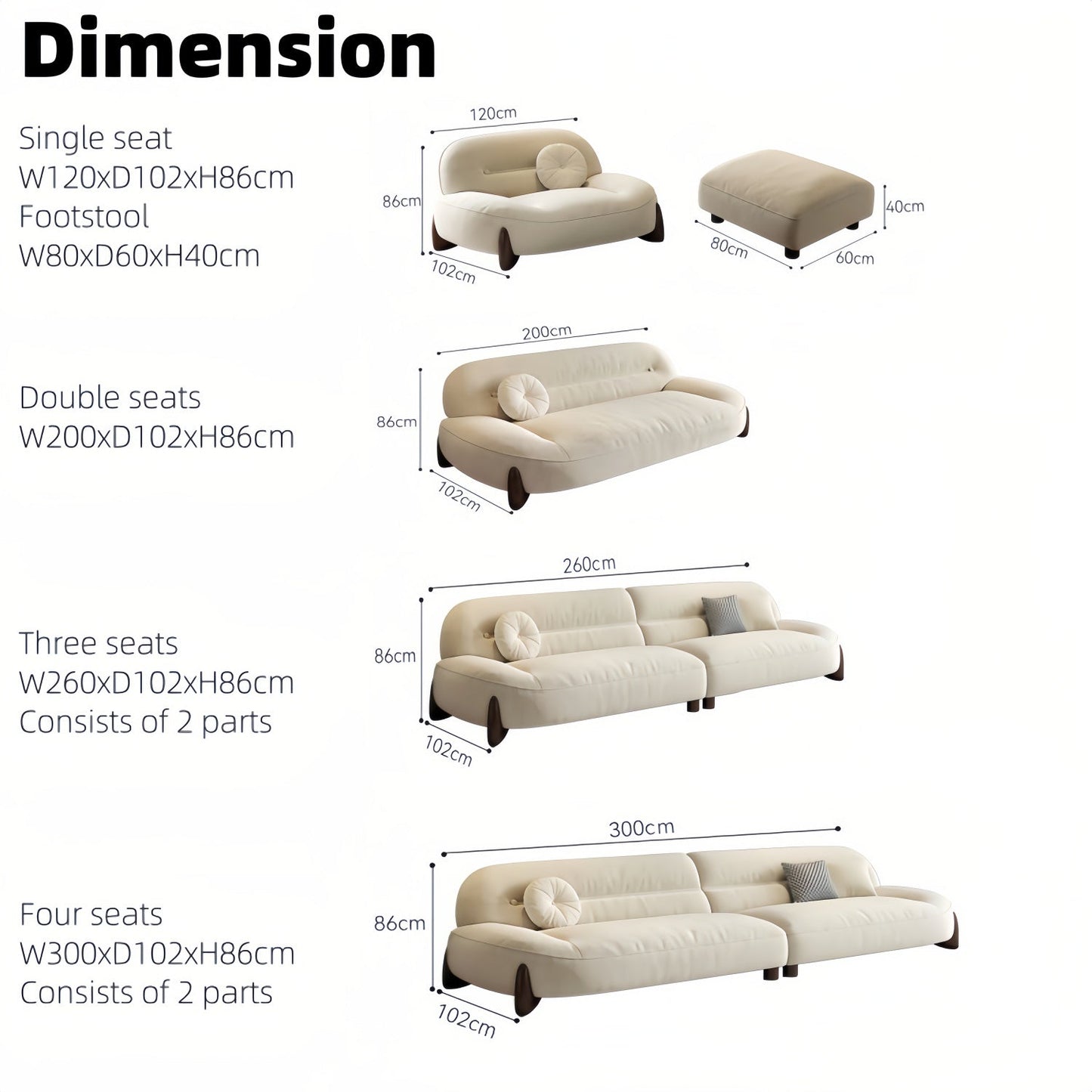 JOY Home Light Luxury Fabric Cloud Shaped Sofa set for Livingroom