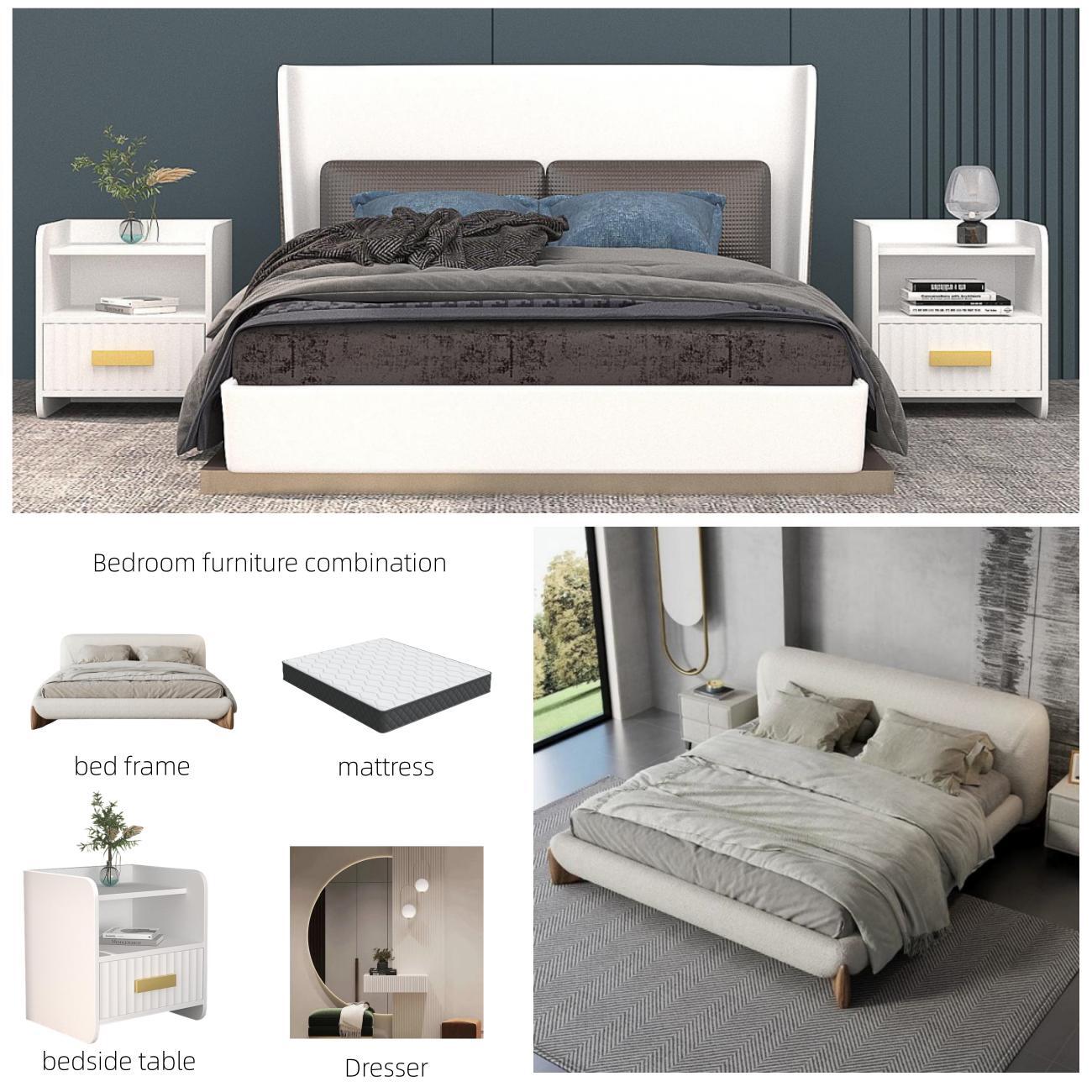 JOY HOME Bed: Bedroom Furniture Bed Frame with Mattress Bedside table Dresser in Dubai showroom
